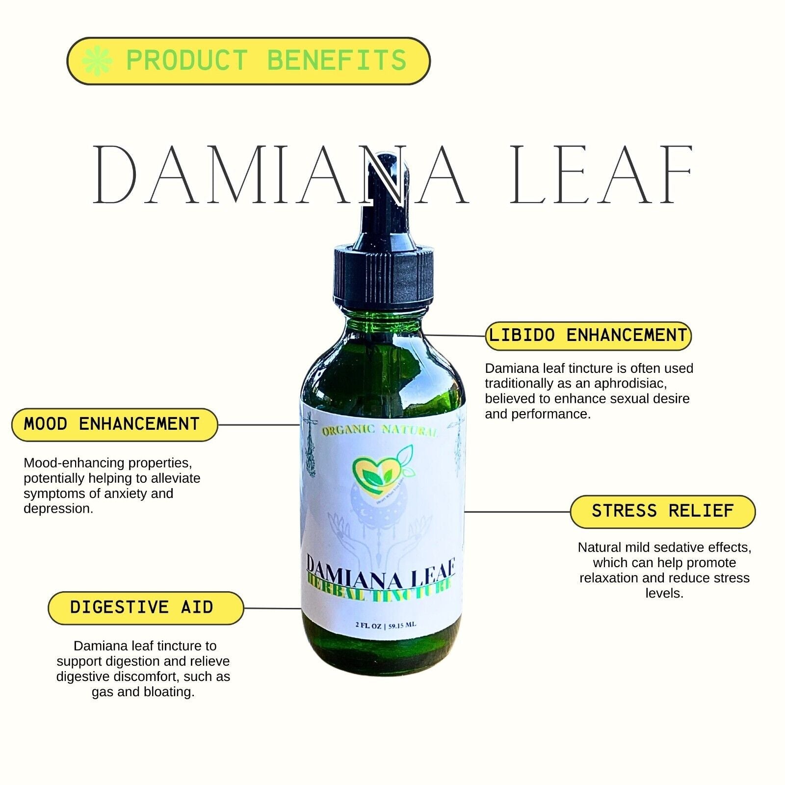 Damiana Tincture Liquid Herbal Drops 2 FL OZ Natural Organic Plant-Base Extract