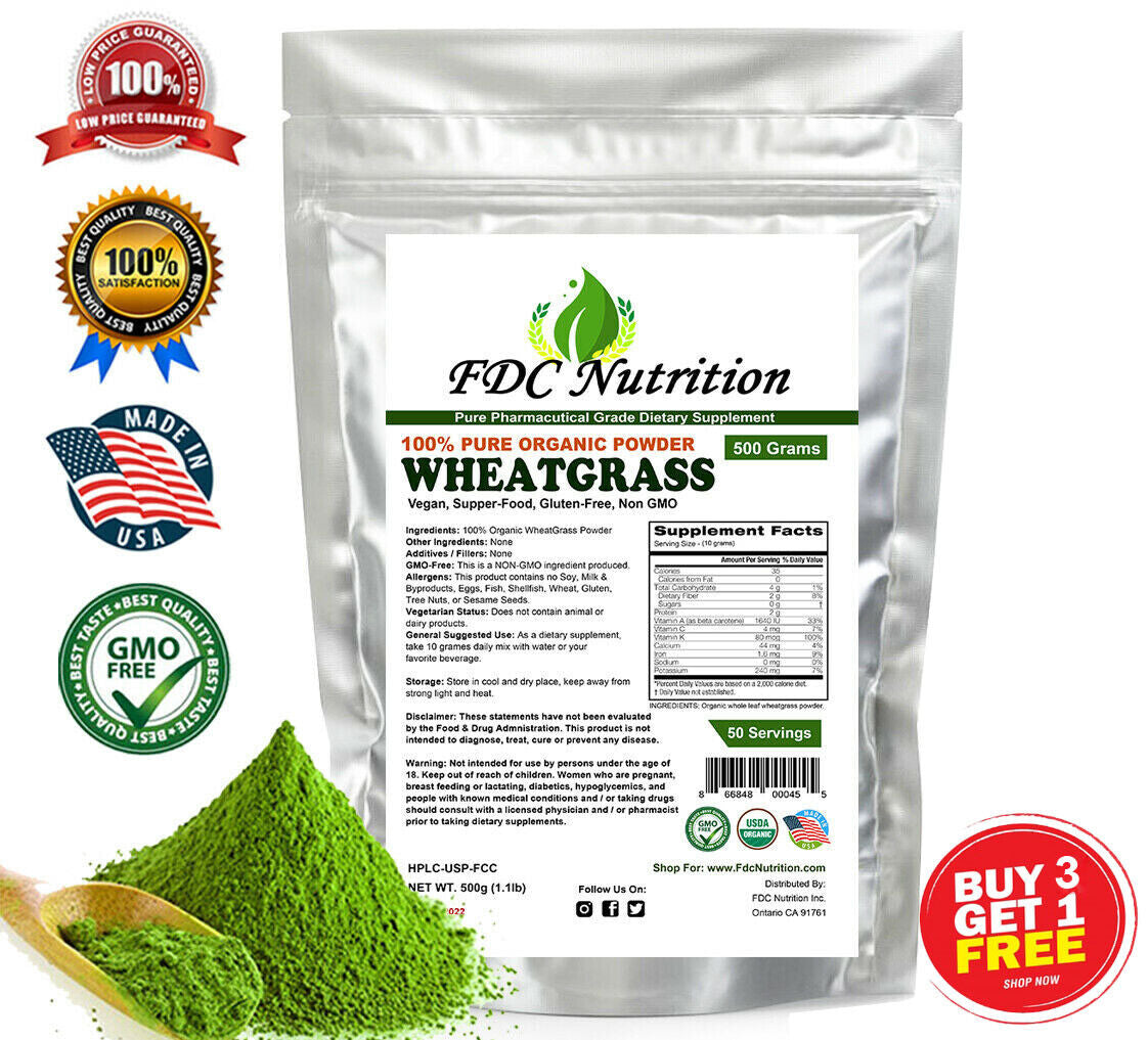 Organic Wheatgrass Powder , Super Food, Green Wheat Grass 1.1LB by FDC Nutrition