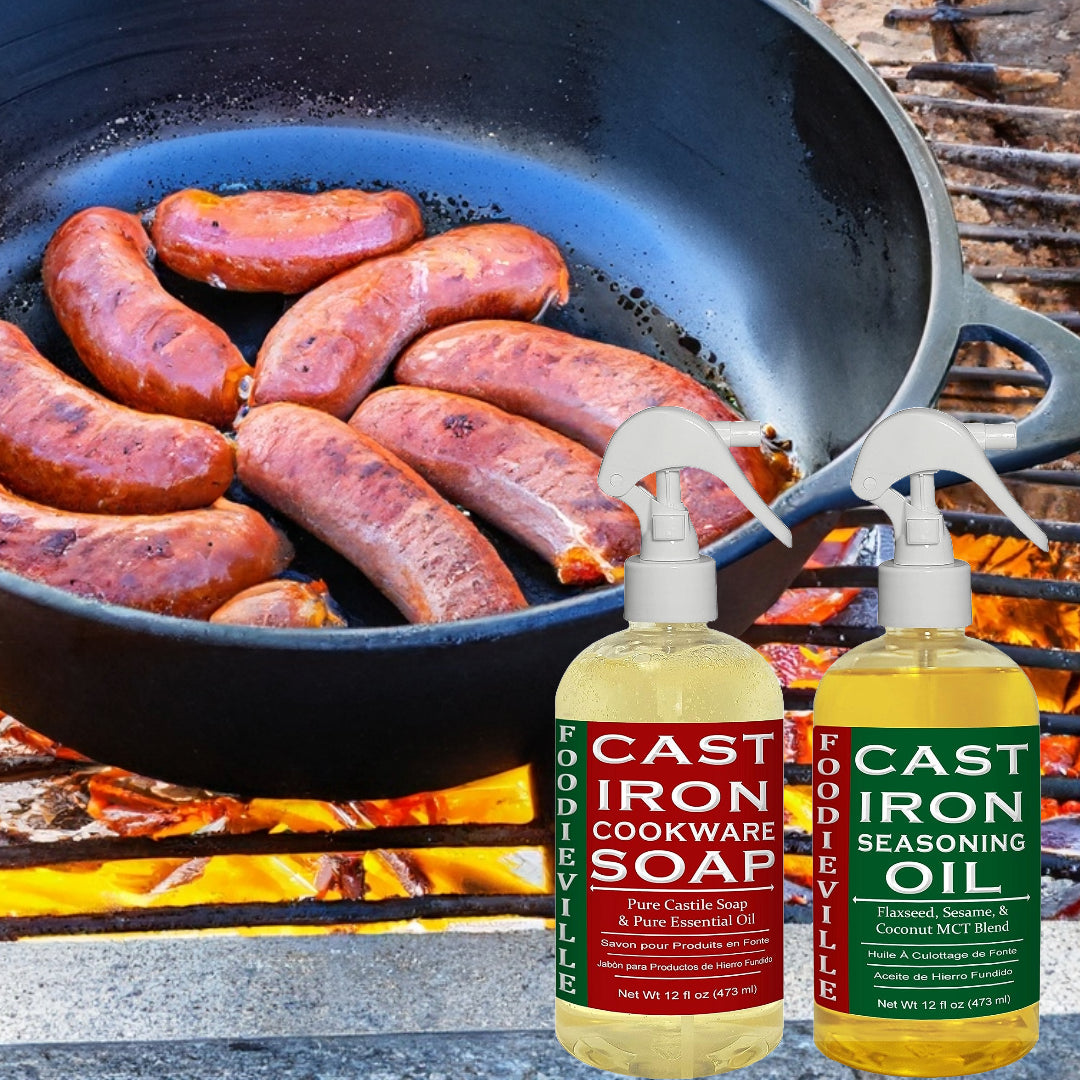 Cast Iron Oil & Soap Care Set for Cast Iron Skillets, Griddles, Grills, Season