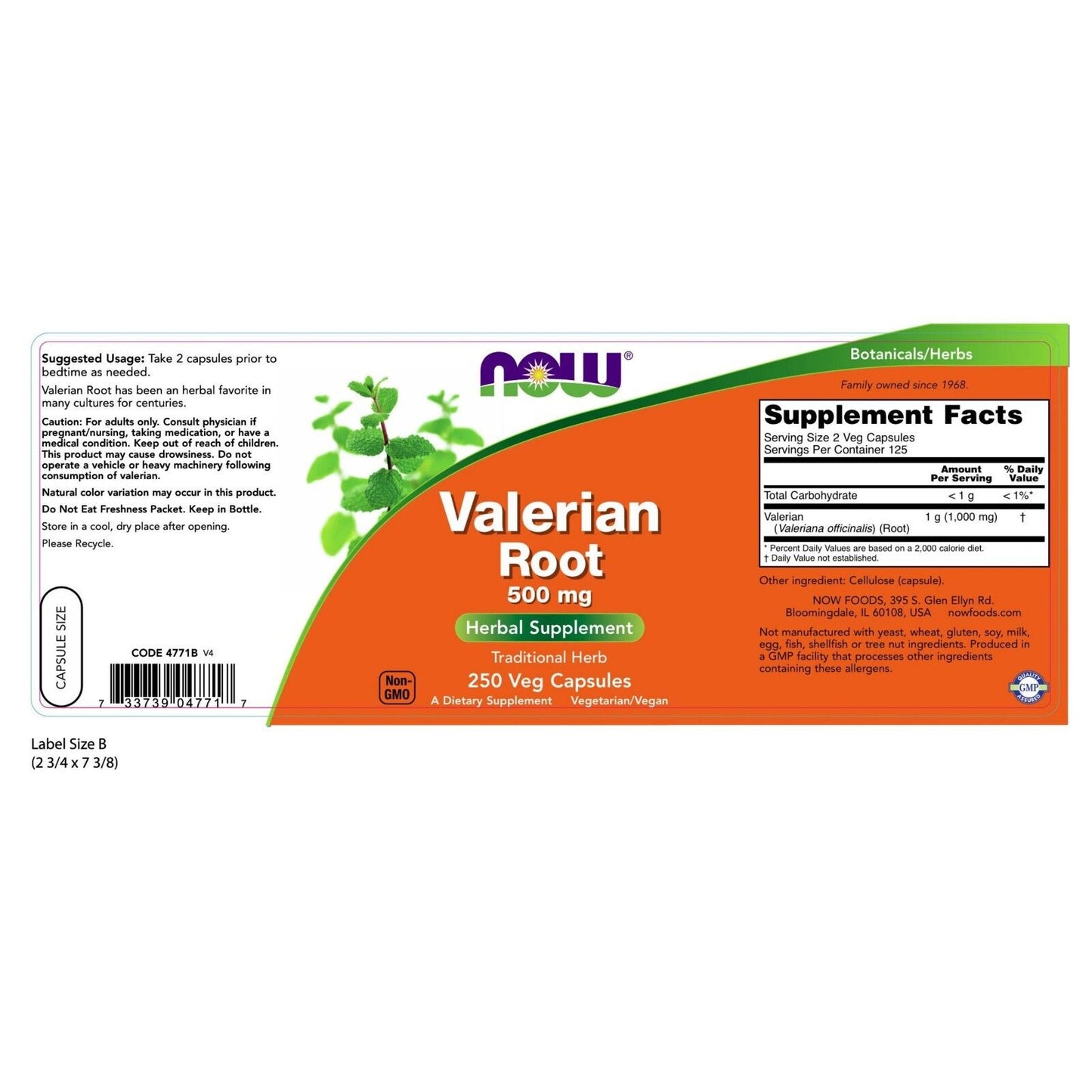 NOW Foods Valerian Root, 500 Mg, 250 Veg Capsules