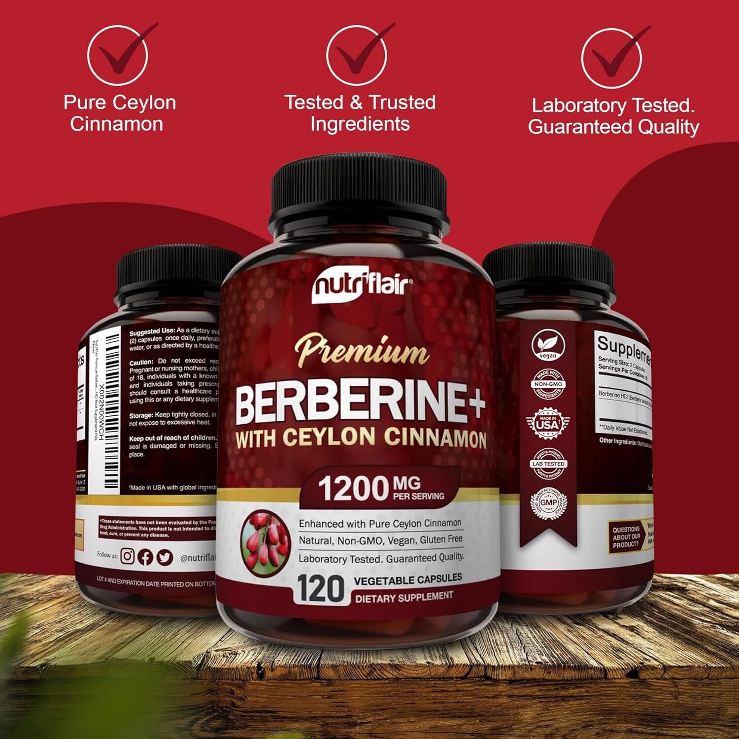 Nutriflair Premium Berberine HCL with Ceylon Cinnamon - Heart Health Cholesterol