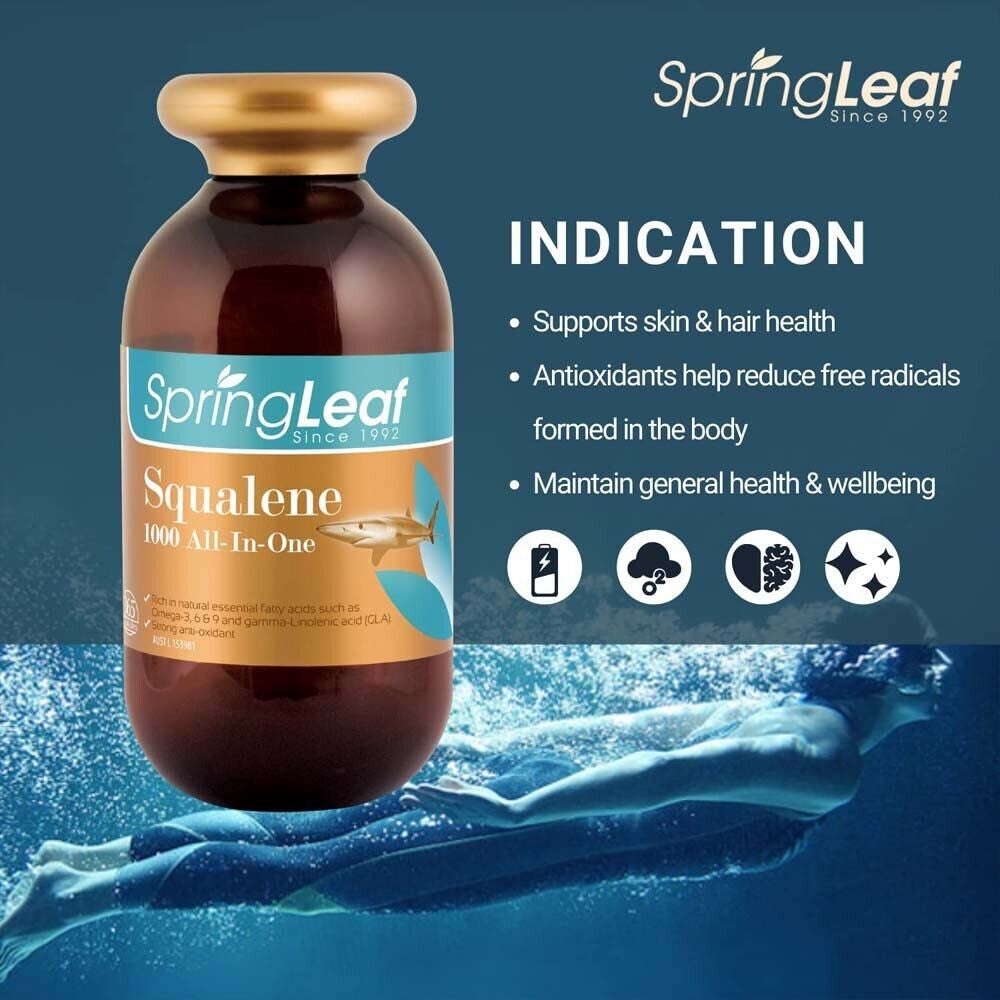 NEW Spring Leaf Squalene All in One 1000Mg 365 Capsules Springleaf