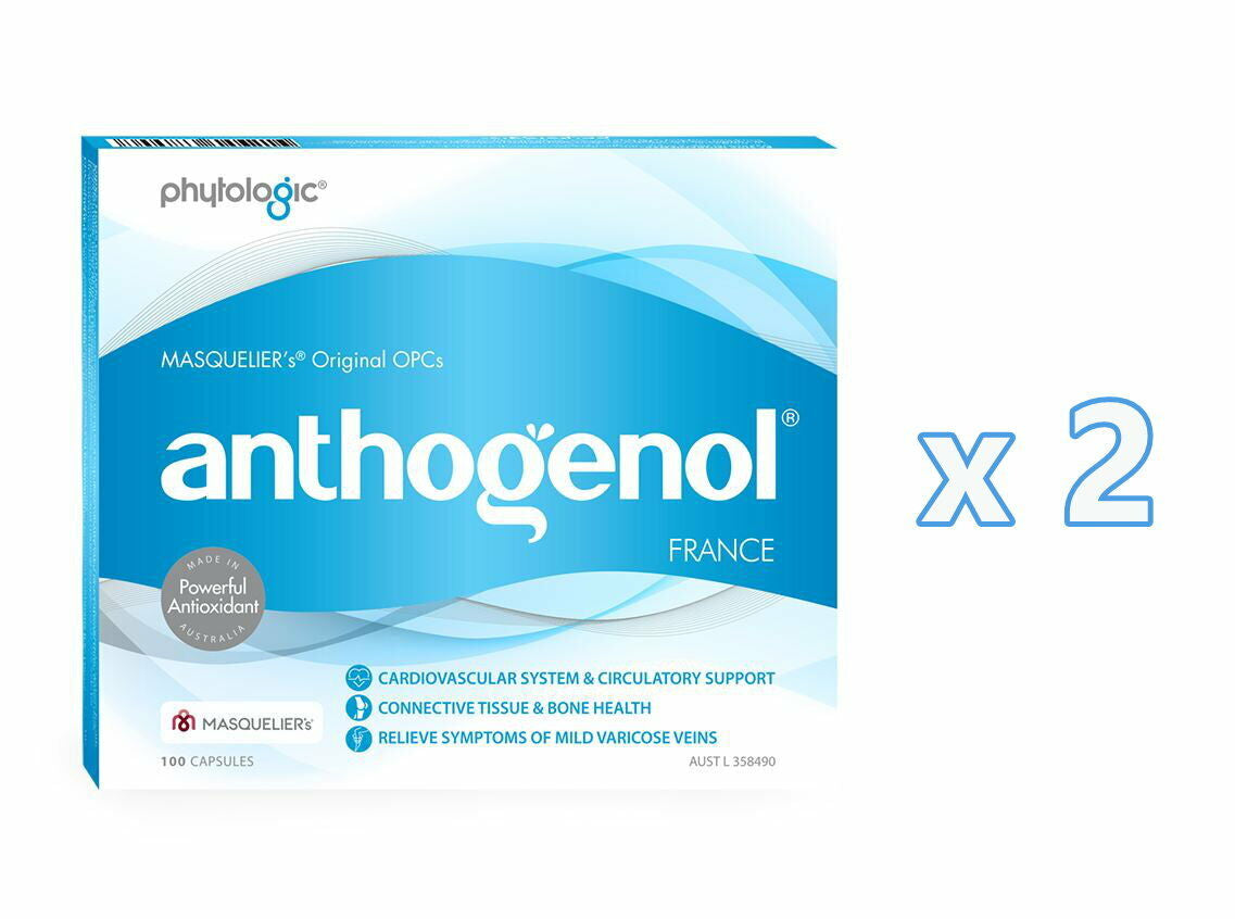 2 X Anthogenol 100 Vegetarian Capsules with MASQUELIER’S Original Opcs