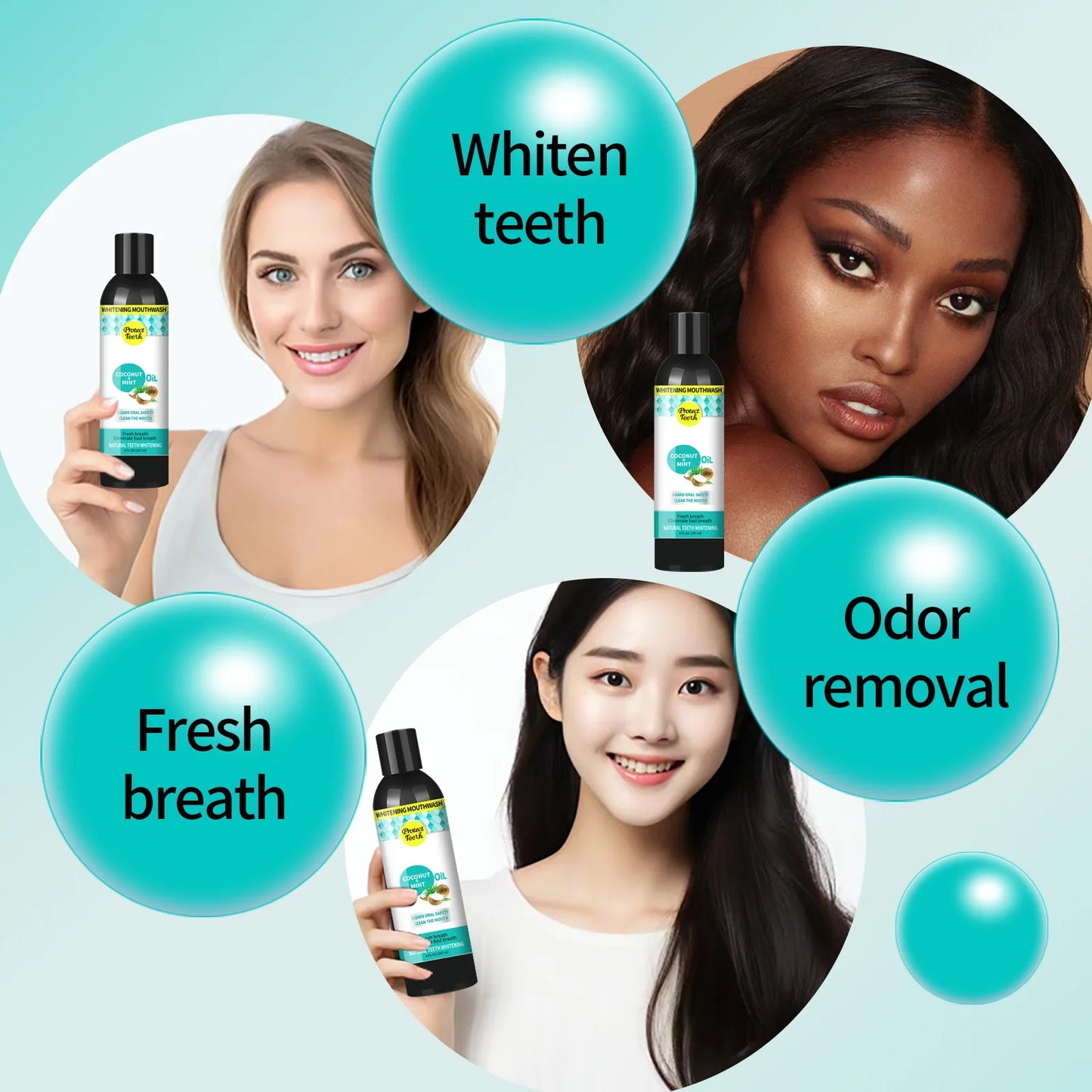 Coconut Mint Pulling Oil Mouthwash Alcohol-Free Teeth Whitening Fresh Oral Breath Tongue Scraper Set 237Ml