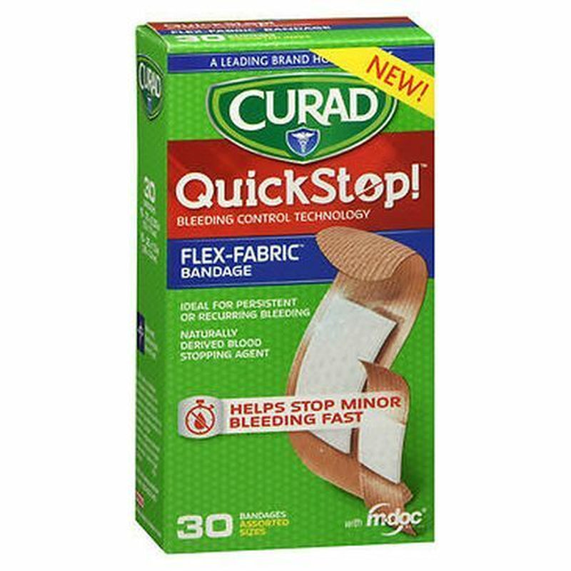 Curad Quickstop! Flex-Fabric Bandages Assorted Sizes 30 Each by Curad