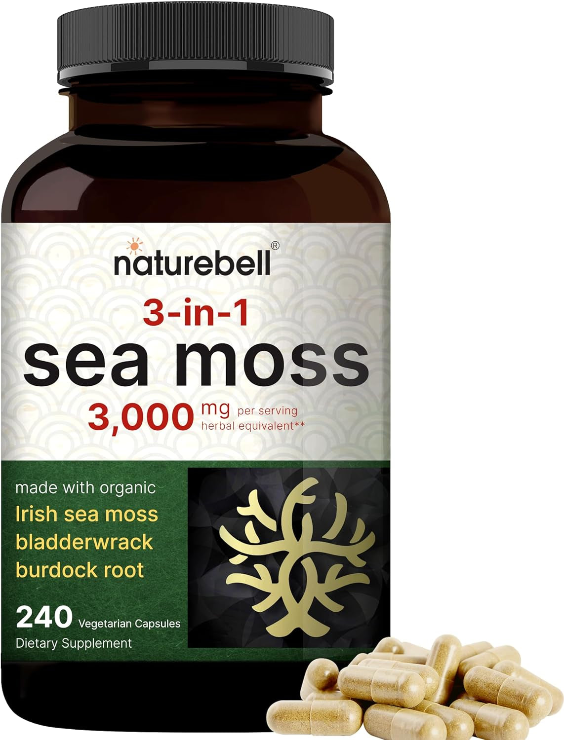 Naturebell Irish Sea Moss Capsules, 3,000Mg per Serving, 240 Veggie Pills | Made