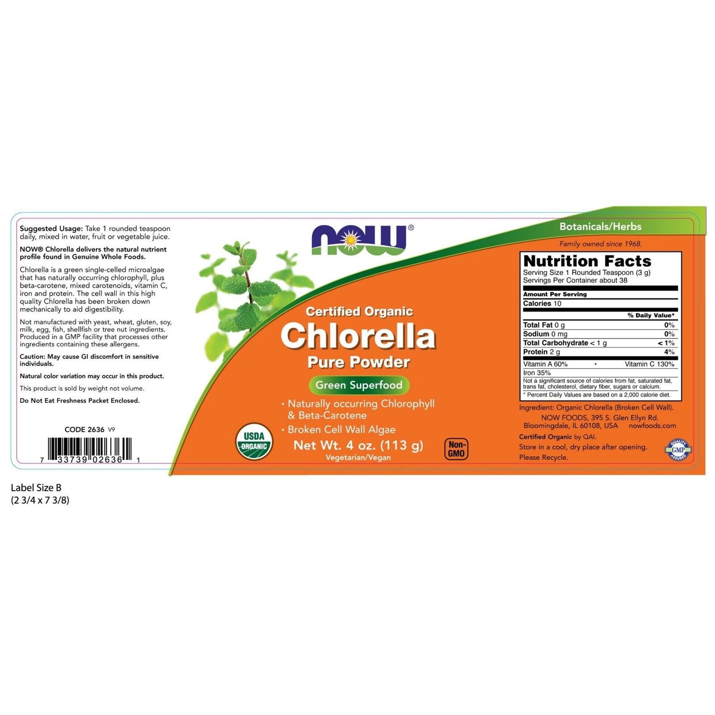 Chlorella Powder, Organic, 4 Oz.