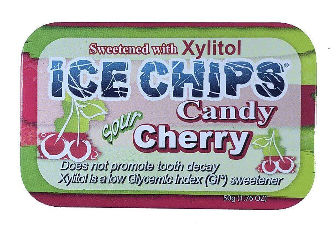 Ice Chips Candy Hand Crafted Candy Tin Cherry- Sour 1.76 Oz Candy