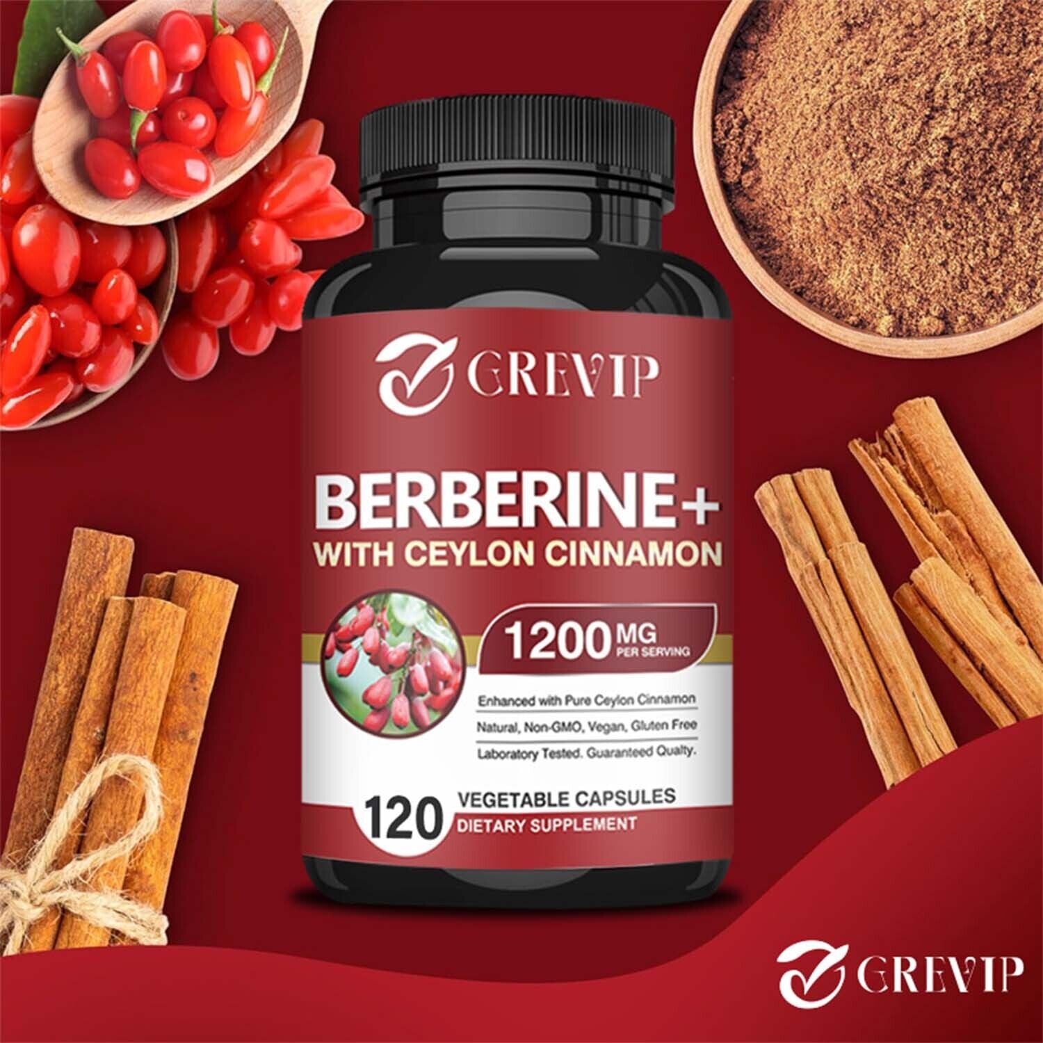 Berberine Hci+Ceylon Cinnamon 1200Mg - Blood Sugar Support,Cardio