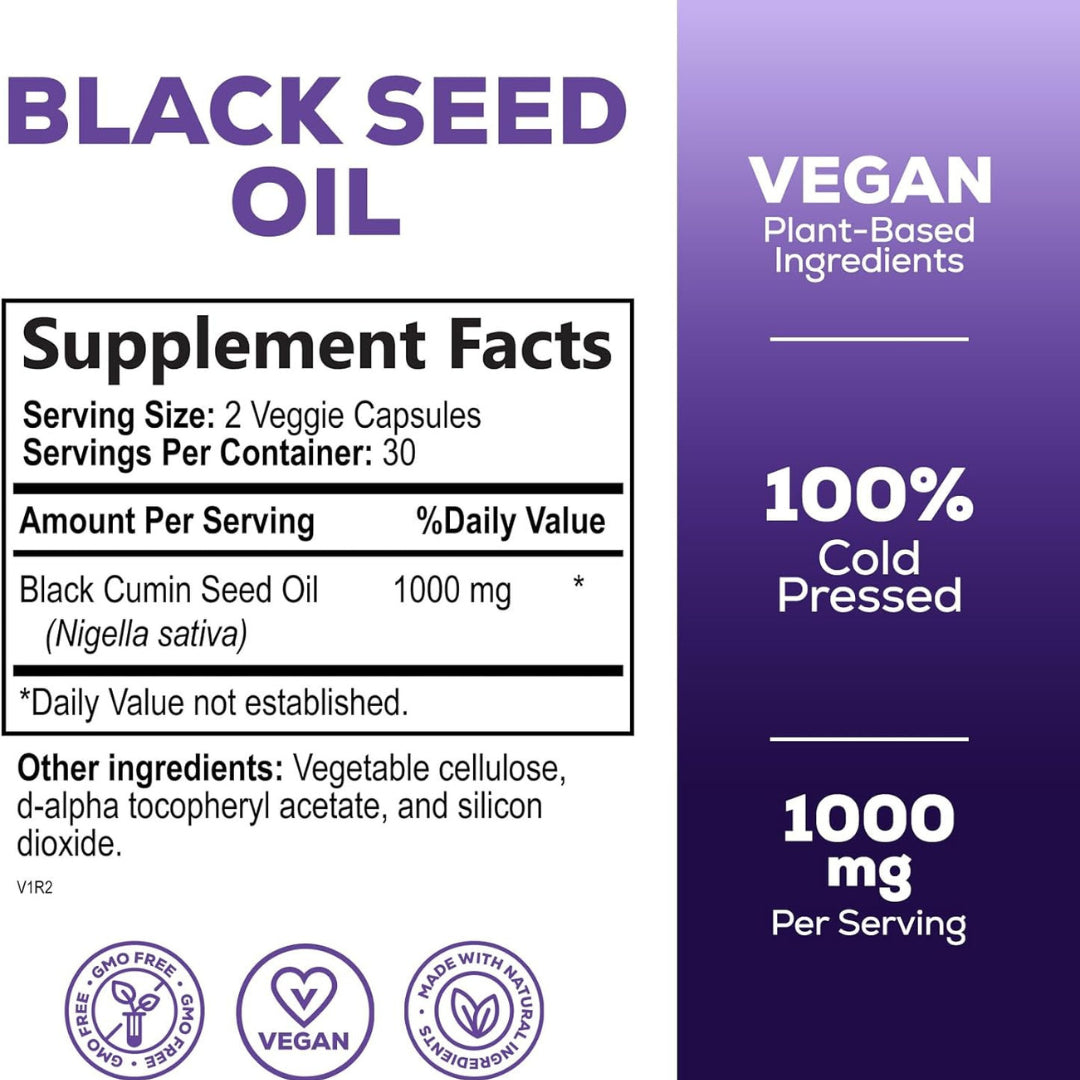 Black Seed Oil 1000Mg, Premium Cold Pressed, Non-Gmo, Vegan