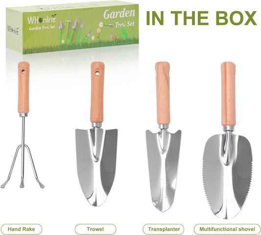 Gardening Tools Set of 4, Garden Tool Kit Comes with Wooden Alloy Multi