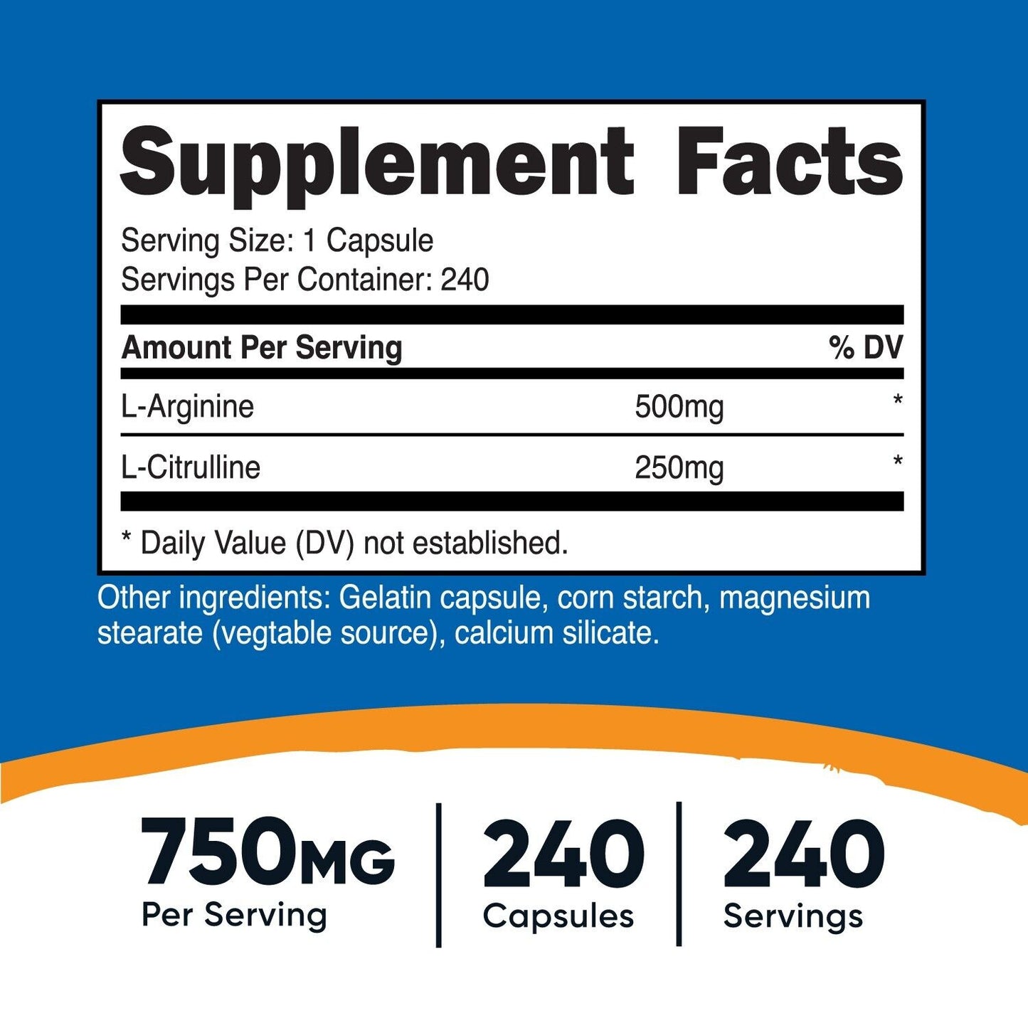 Nutricost L-Arginine L-Citrulline Complex 750Mg, 240 Capsules - Non-Gmo