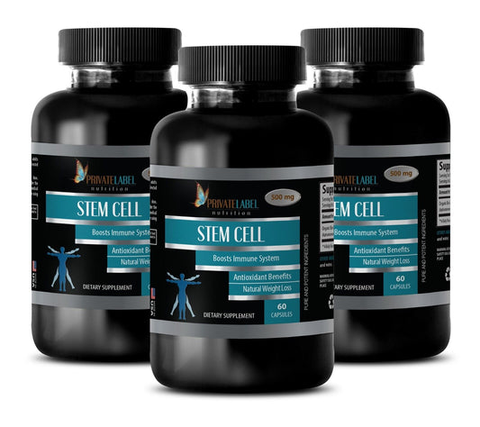 STEM CELL Supplement - Organic Blue Green Algae 500Mg Powder - 3 Bottles