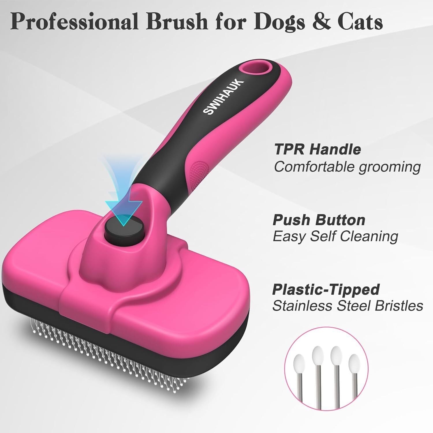 Swihauk Self Cleaning Slicker Brush for Dogs & Cats, Skin Friendly Grooming Cat