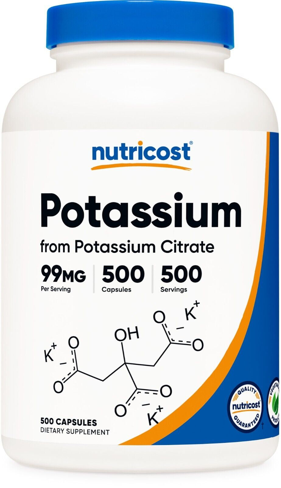 Potassium Citrate 99Mg, 500 Capsules - Gluten Free & Non-Gmo