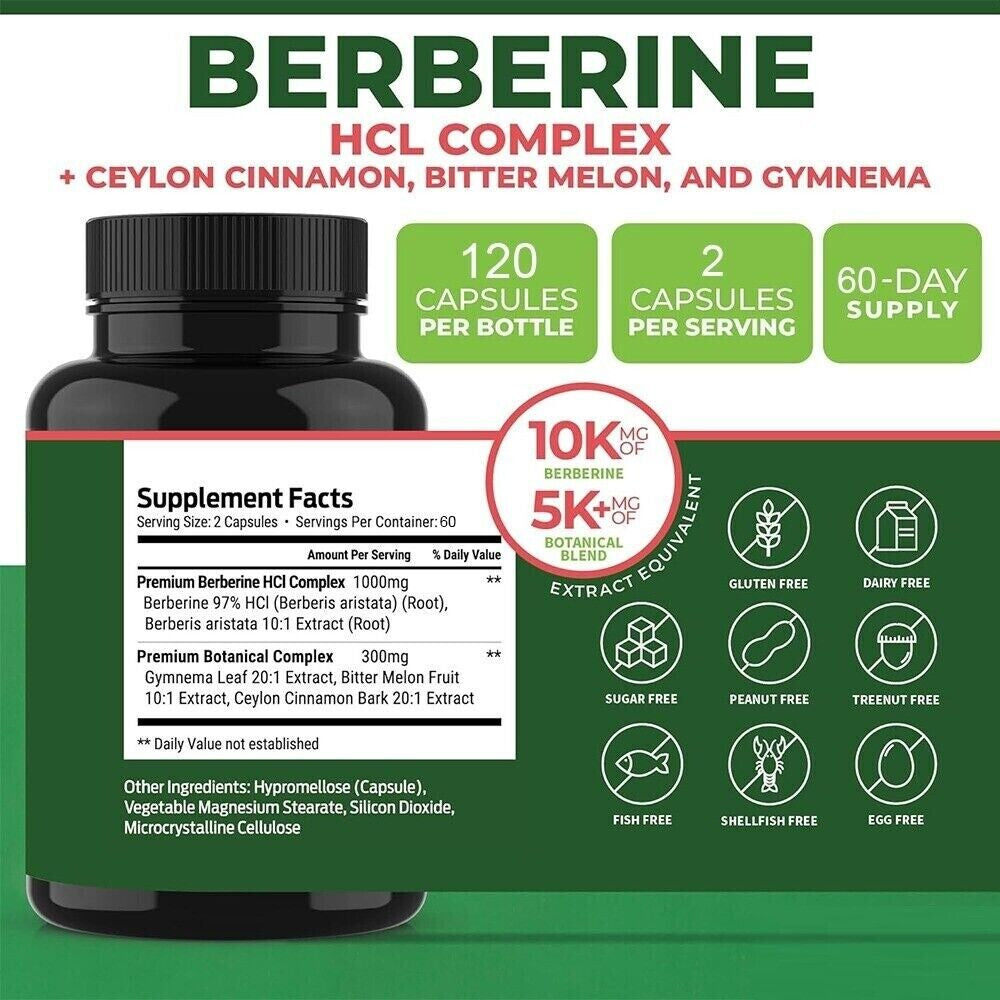 Premium Berberine HCL plus Organic Ceylon Cinnamon, Bitter Melon - 1300Mg