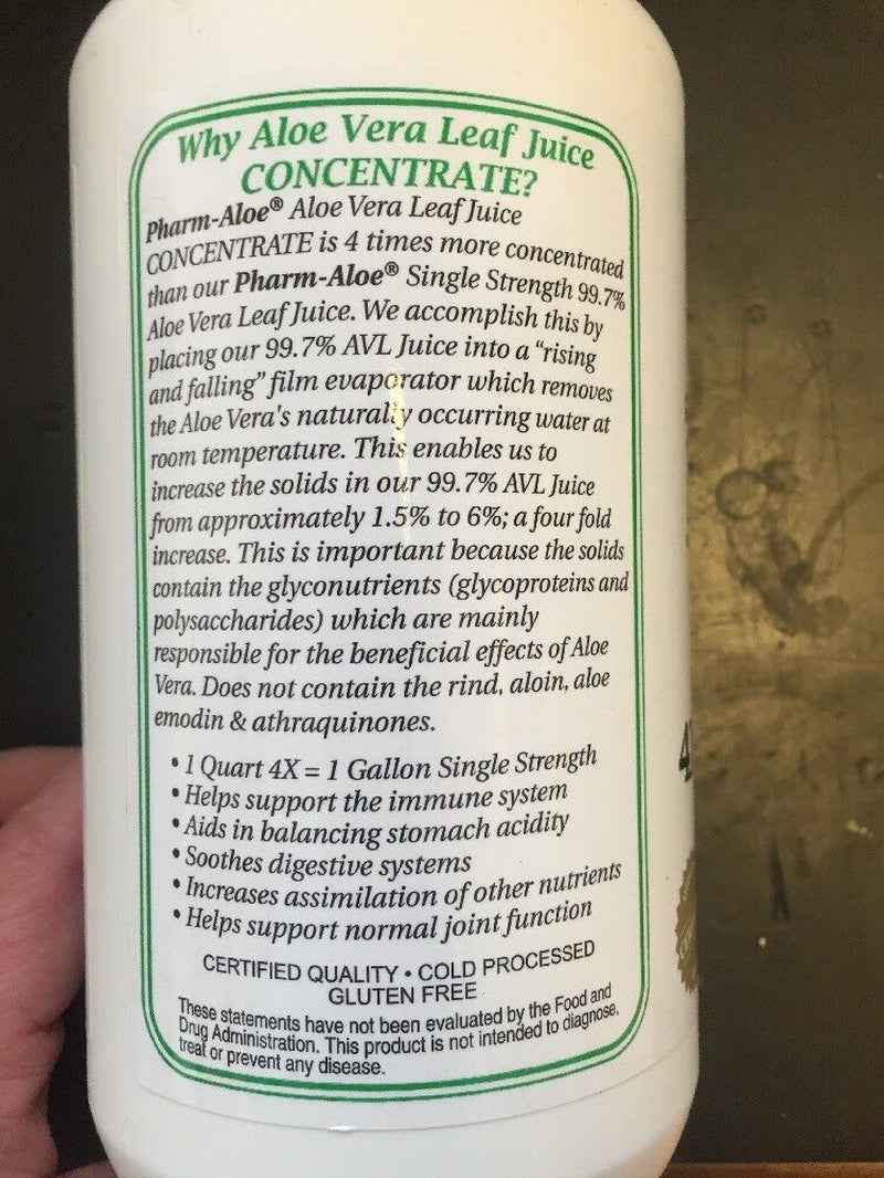 Aloe Vera Organic Leaf Juice 32Oz 4X CONCENTRATE Made in USA by Pharm Aloe