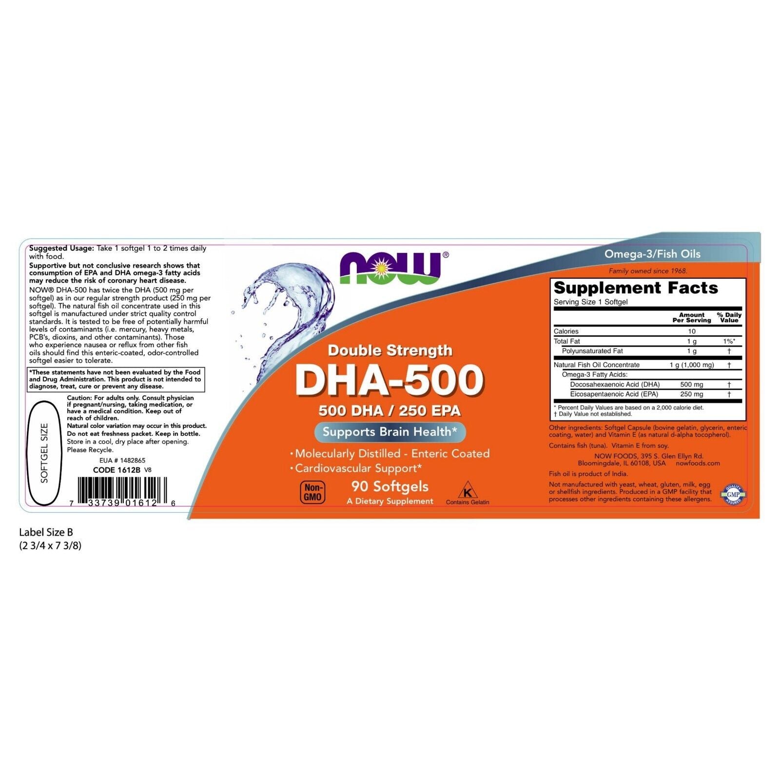 NOW Foods DHA Doble Fuerza, 500 Mg, 90 Cápsulas Blandas