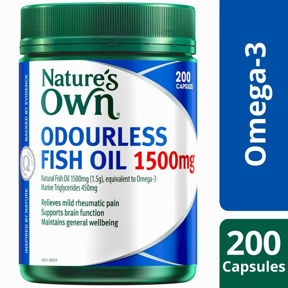 Nature'S Own Odourless Fish Oil 1500Mg 200 Capsules Omega-3 Brain Heart Health