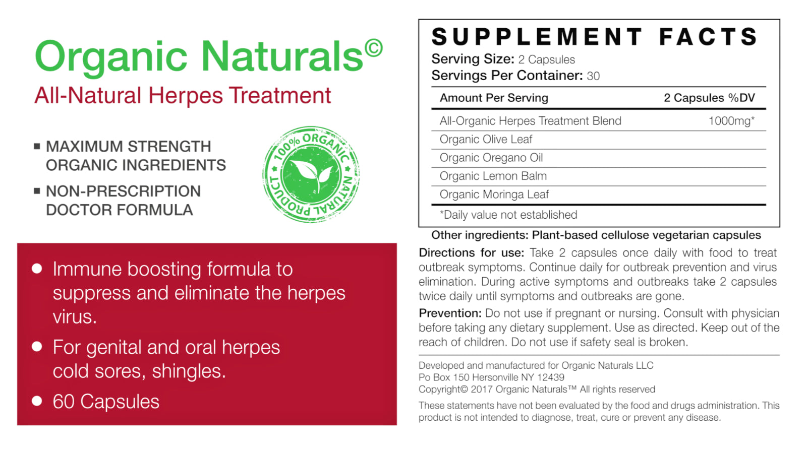 All-Natural Herpes- by Organic Naturals - 60 Capsules