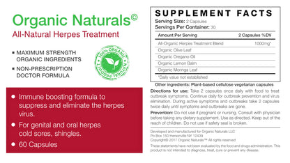 All-Natural Herpes- by Organic Naturals - 60 Capsules