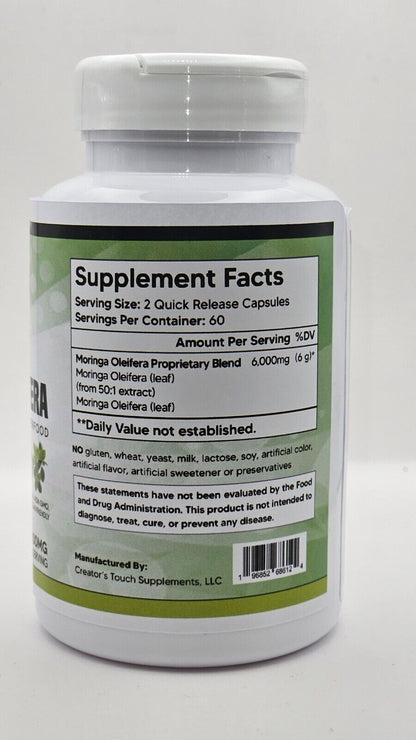 Moringa Organic, 120 Caps, 92 Nutrients & Minerals, Antioxidants. 6000Mg per Sev