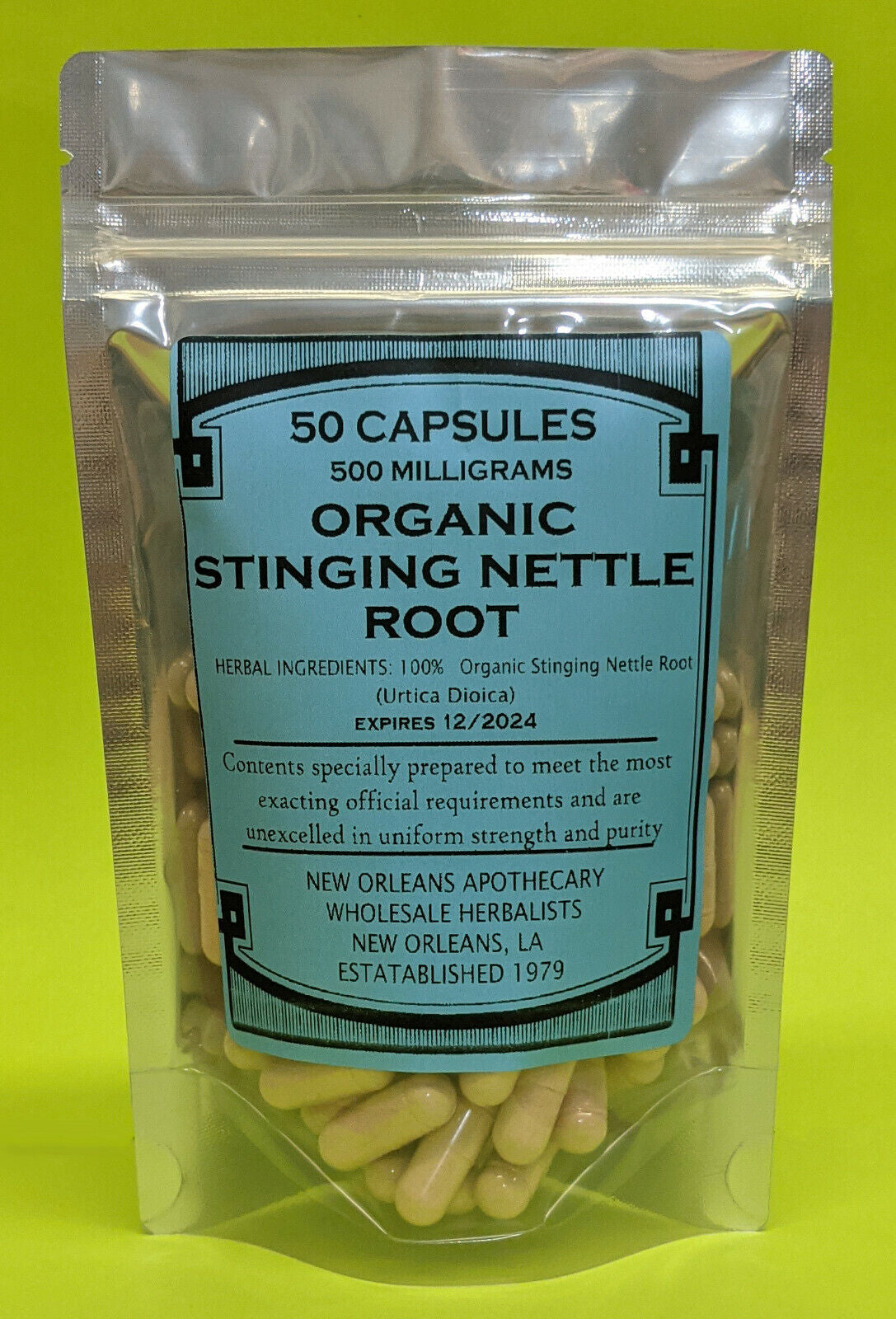 Organic Stinging Nettle Root Caps Support Prostate Health (Urtica Dioica) 500 Mg