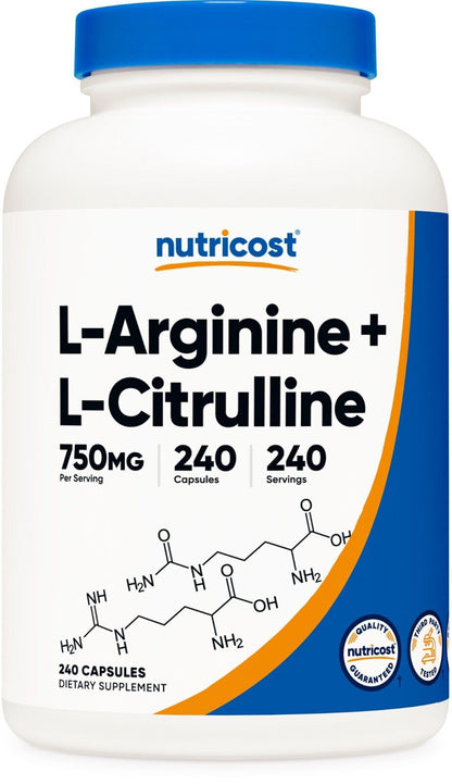 Nutricost L-Arginine L-Citrulline Complex 750Mg, 240 Capsules - Non-Gmo