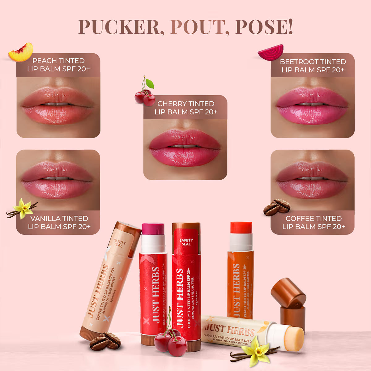 Just Herbs Tinted Lip Balm with SPF 20+ for Dry and Chapped Lips - Cherry (4 G)