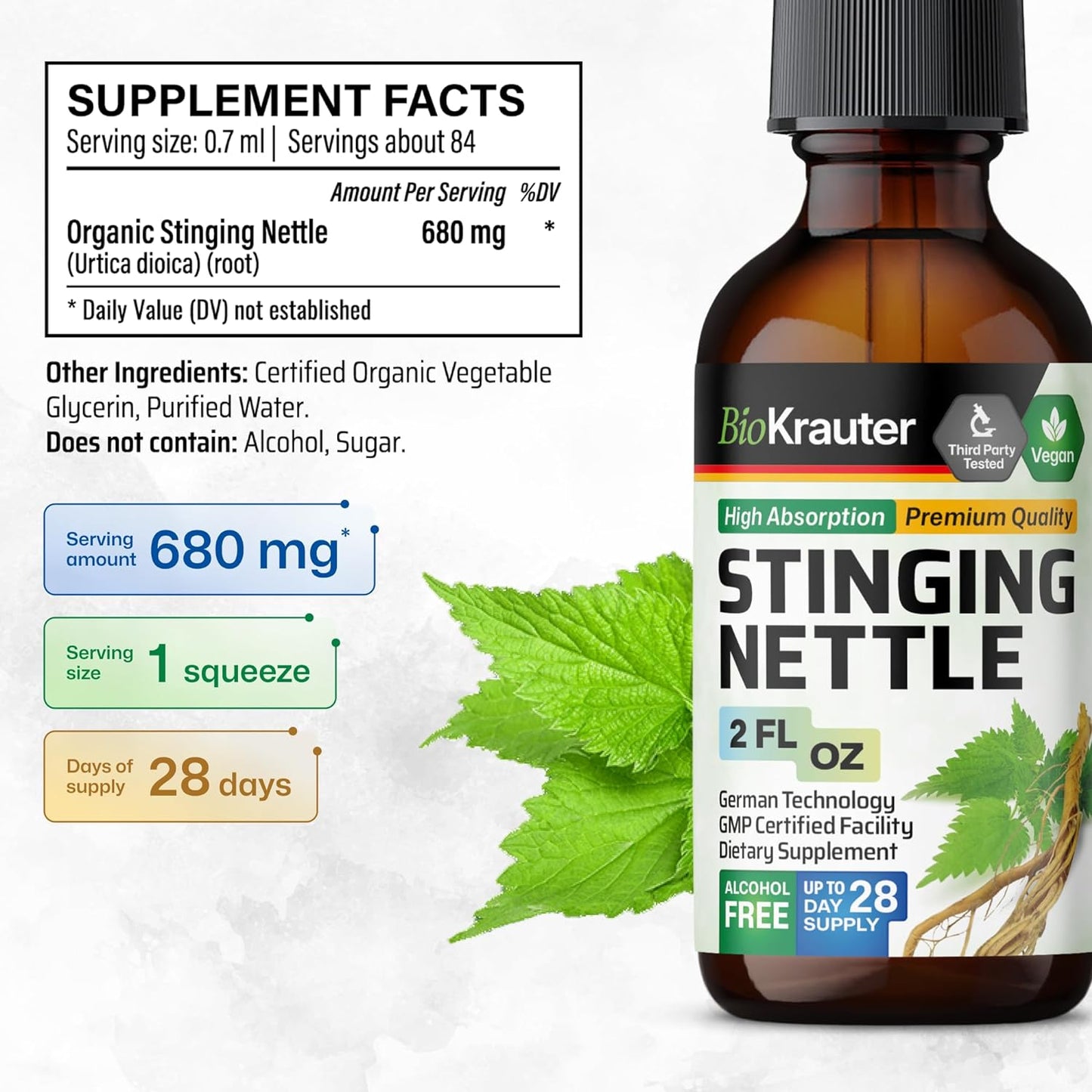 Stinging Nettle Tincture - Organic Nettle Root Extract Liquid - Urinary Health S