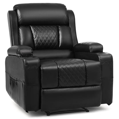 Black PU Leather Massage Recliner Chair Single Sofa Heated W/Remote,2 Cup Holder