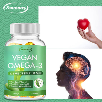 Vegan Omega-3 Algae Oil Capsules 475Mg - with EPA, DHA - Bone and Joint Support