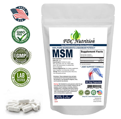 MSM 1000 Mg, 60 Veg Capsules for Joint Support