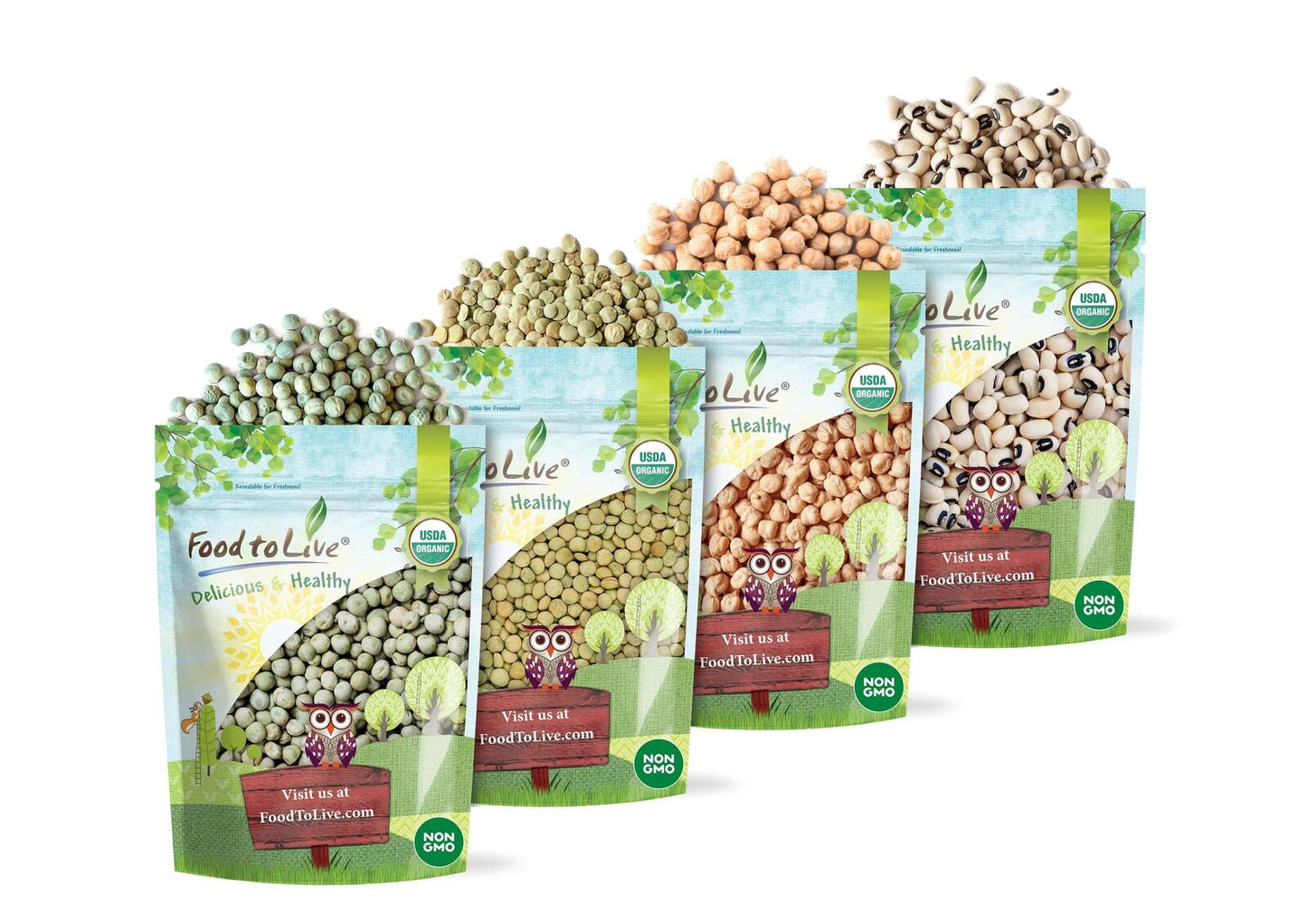 Organic Pulses Bundle, 4 X 5 Lb Packs – Non-Gmo Dried Legumes, Raw, , Bulk