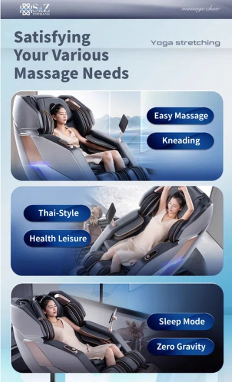 4D Massage Chair 60" Track Zero Gravity, Shiatsu Recliner AI Care, Voice Control