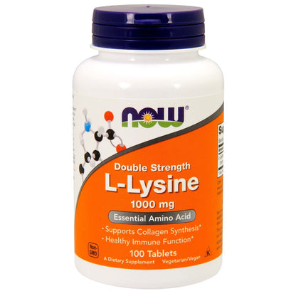 NOW Foods L-Lysine, Double Strength, 1000 Mg, 100 Tablets - Collagen & Immune