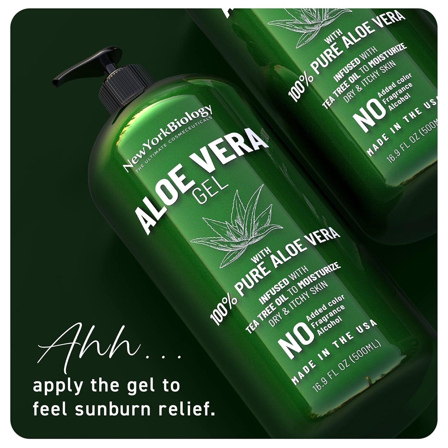 New York Biology Aloe Vera Gel for Face, Skin and Hair - Infused with Tea Tree O