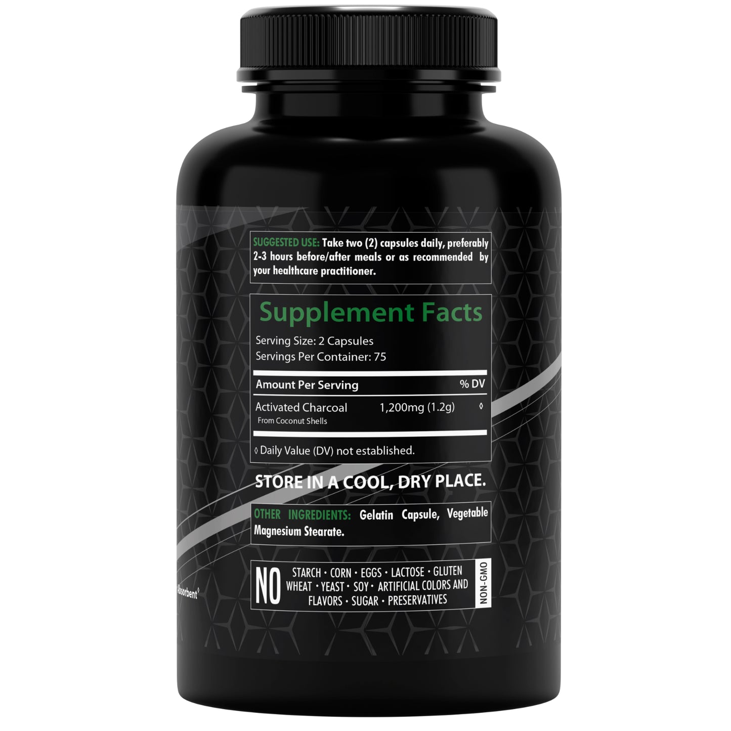 Activated Charcoal Vegan Capsules 1200Mg 150 Highly Absorbent