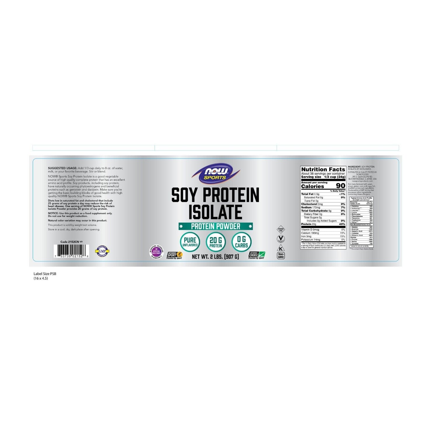 NOW Foods Soy Protein Isolate, Unflavored, 2 Lb Powder