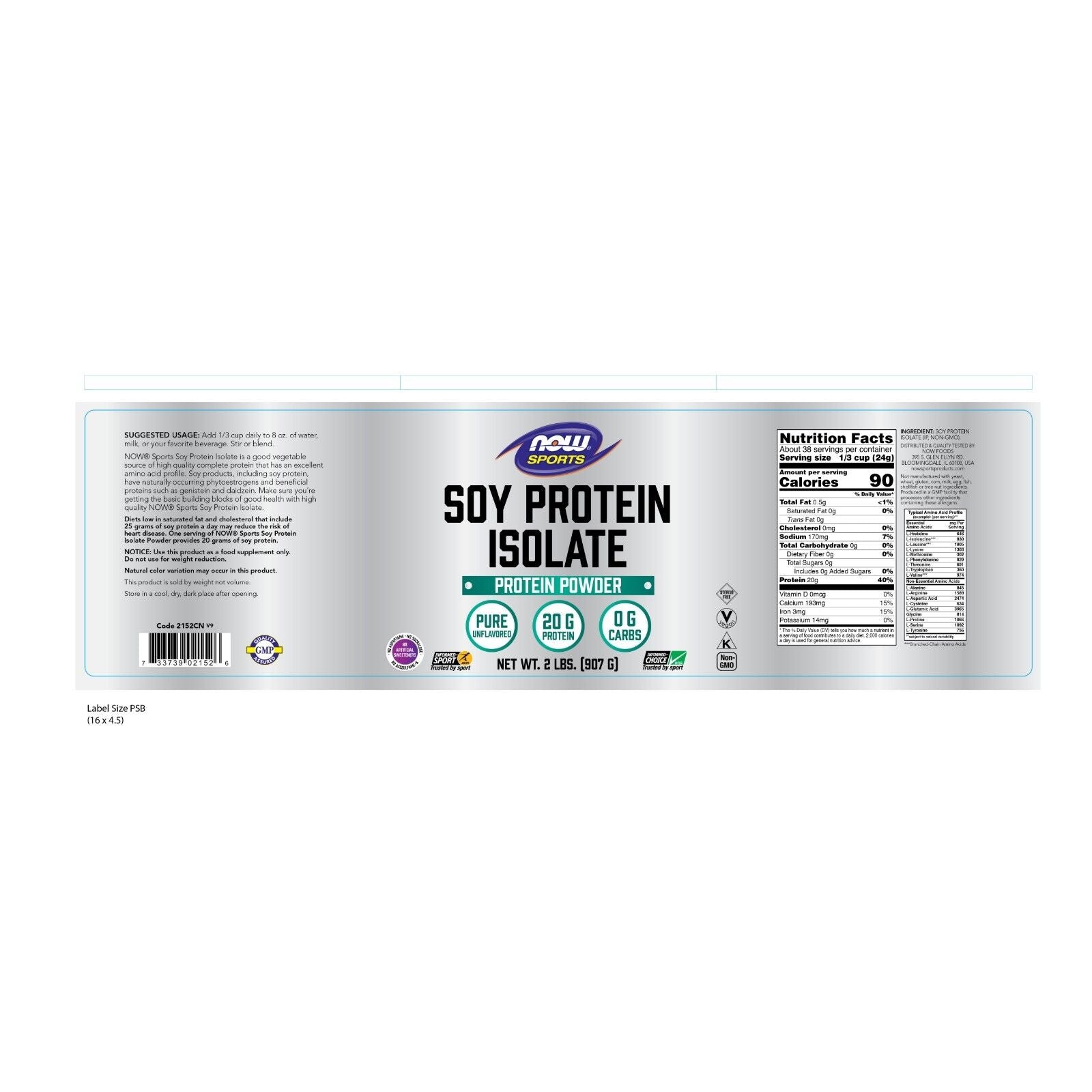 NOW Foods Soy Protein Isolate, Unflavored, 2 Lb Powder