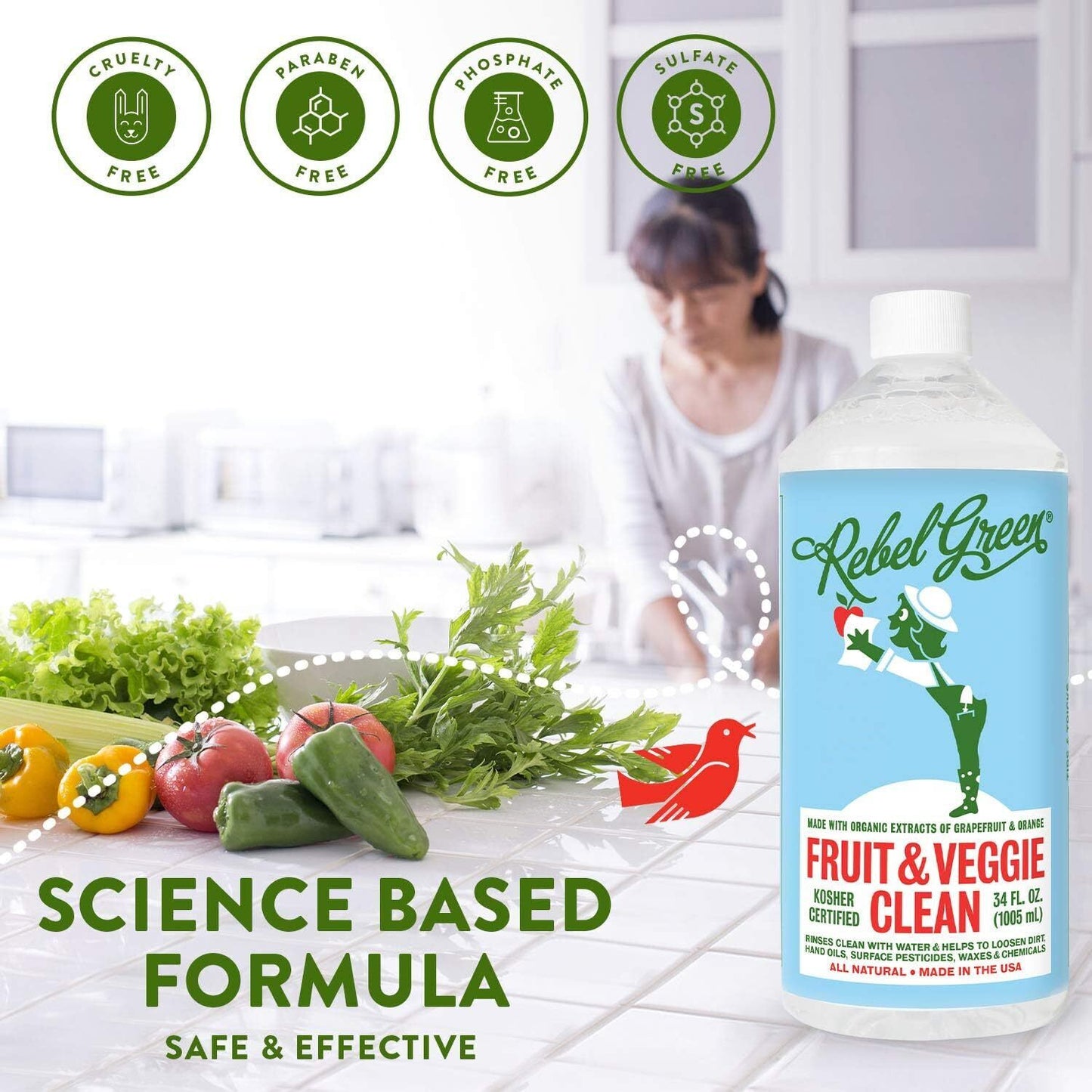 Rebel Green Fruit & Veggie Wash - Natural Produce Wash - Plant-Based Vegetable W