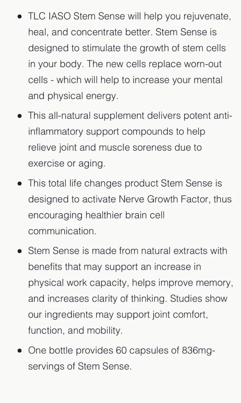 TLC Stem Sense: Stem Cell Supplement, Mental & Physical Energy Boost 60 Capsules