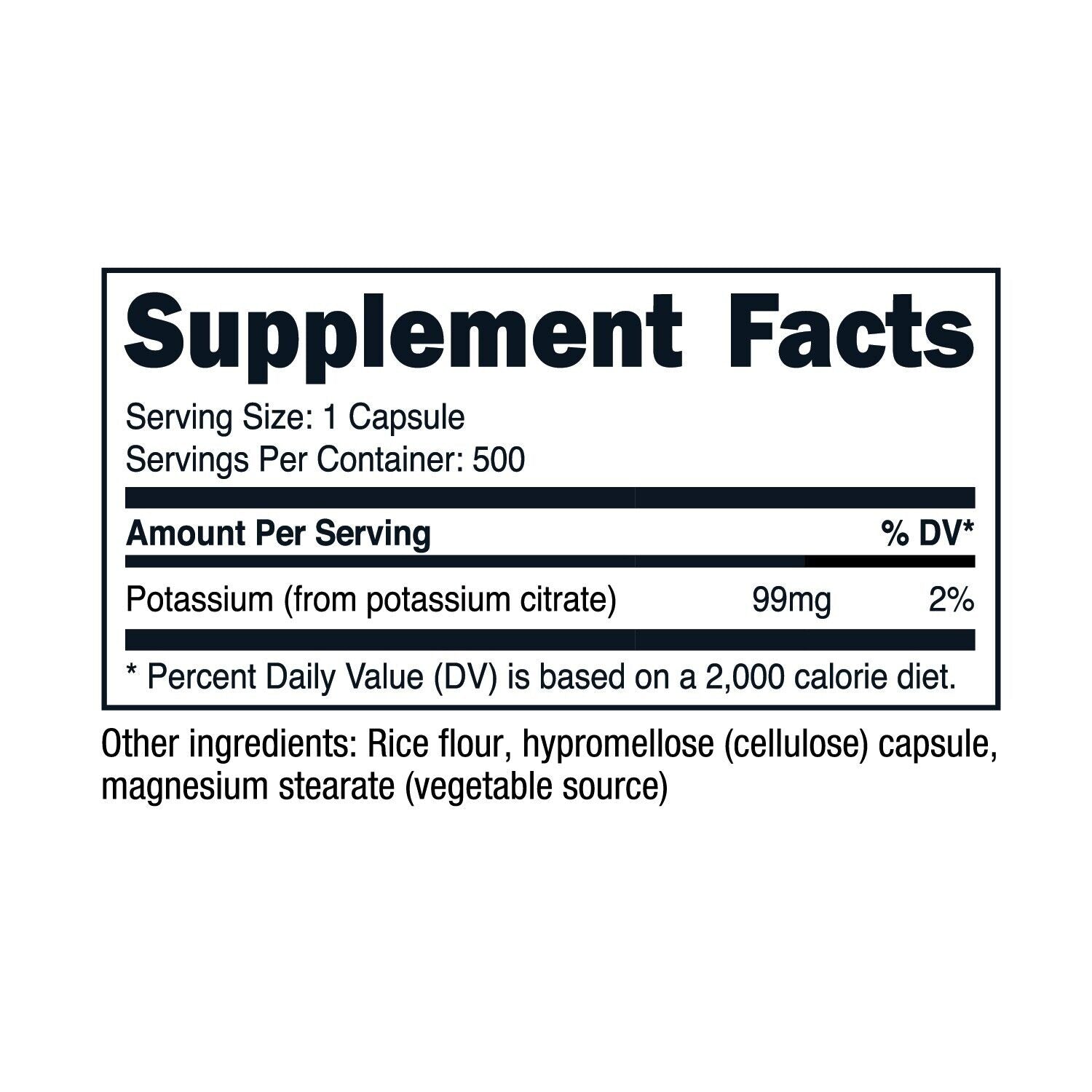 Potassium Citrate 99Mg, 500 Capsules - Gluten Free & Non-Gmo