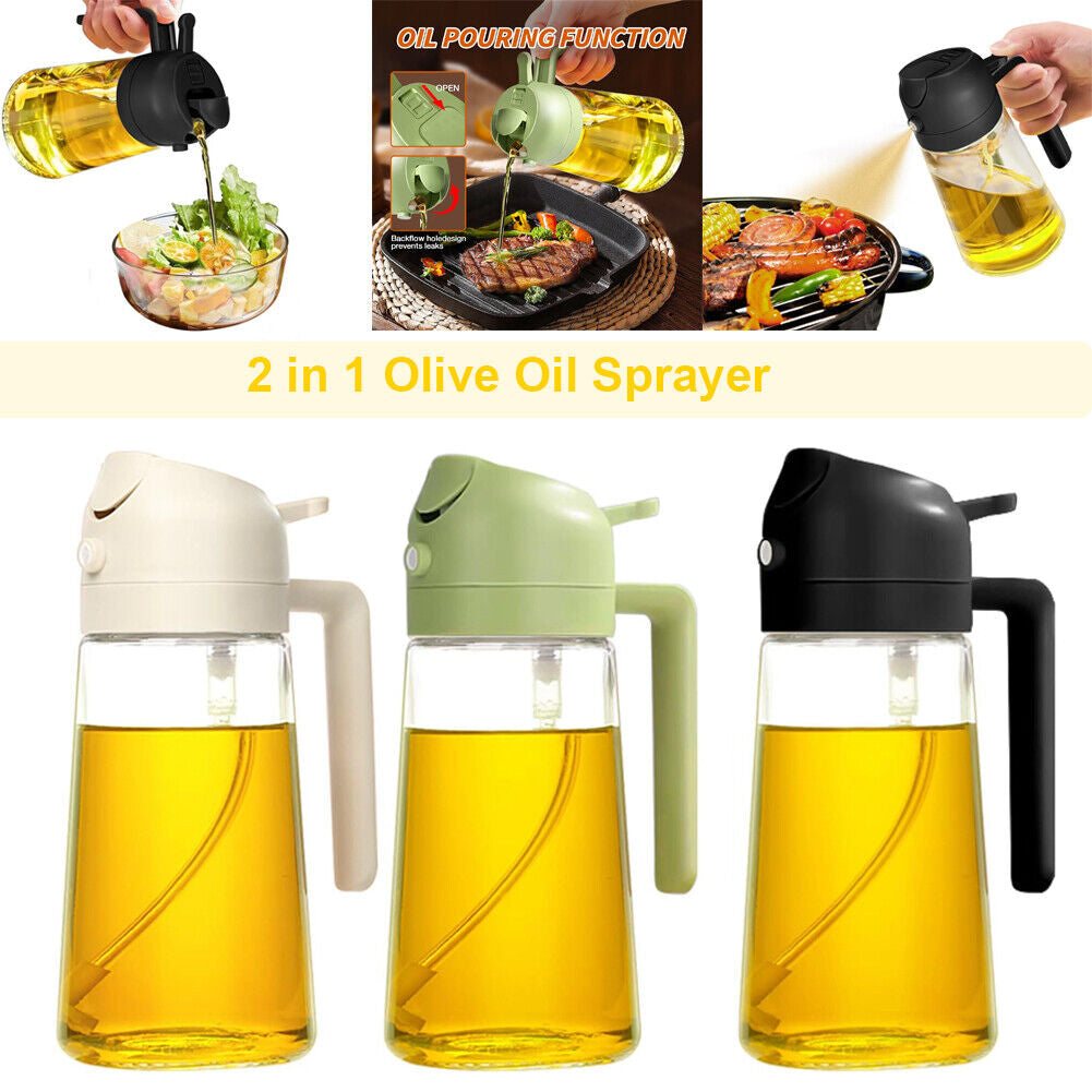 16Oz Olive Oil Dispenser Bottle 2 in 1 Sprayer Pourer Glass for Kitchen Cooking