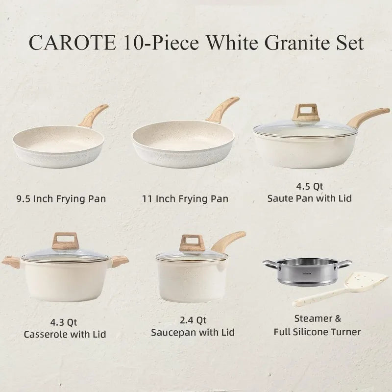 Ceramic Non Toxic, Non Stick Kitchen Cookware Sets, 10 Pcs (Pfos, PFOA Free)