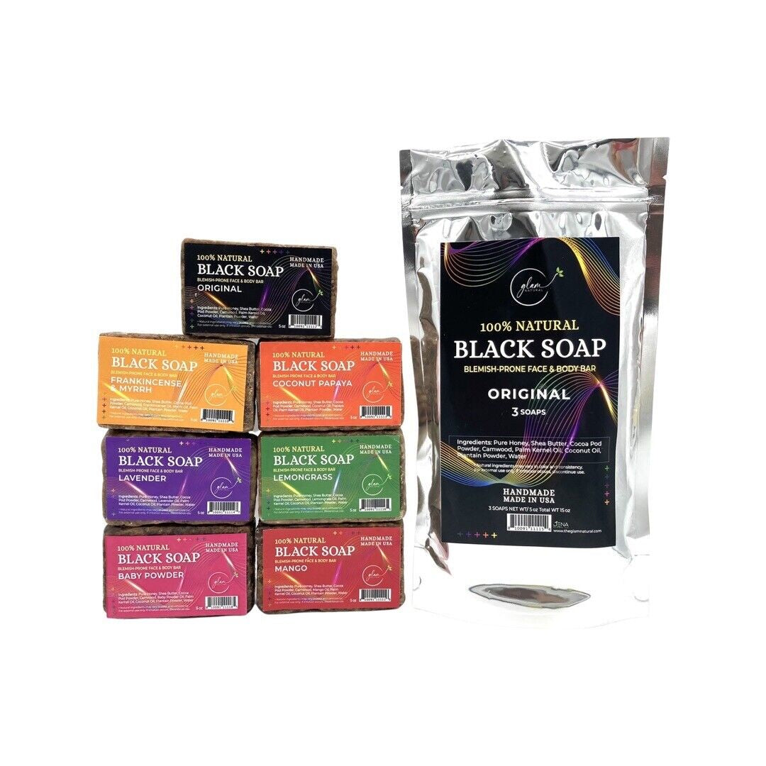 Glam Natural Black Soap 100% Natural Black Soap— Frankincense Myrrh 5Oz.