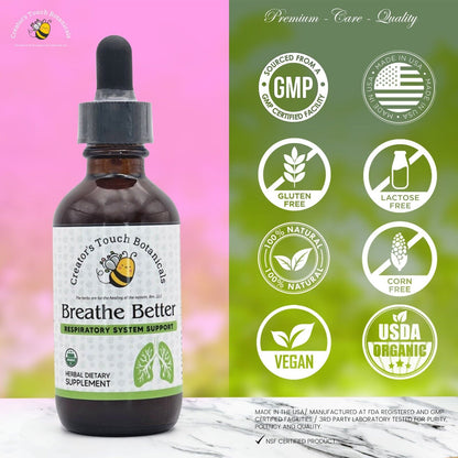 Breathe Better, Respiratory System Support, Lung, 2Oz Tincture Bottle! Organic