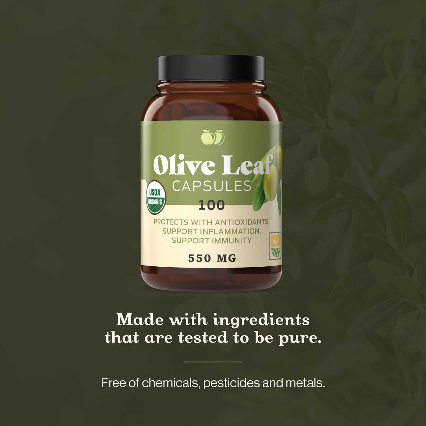 Organic Olive Leaf Capsules - 550Mg, 100 Count, 1100Mg per Serving