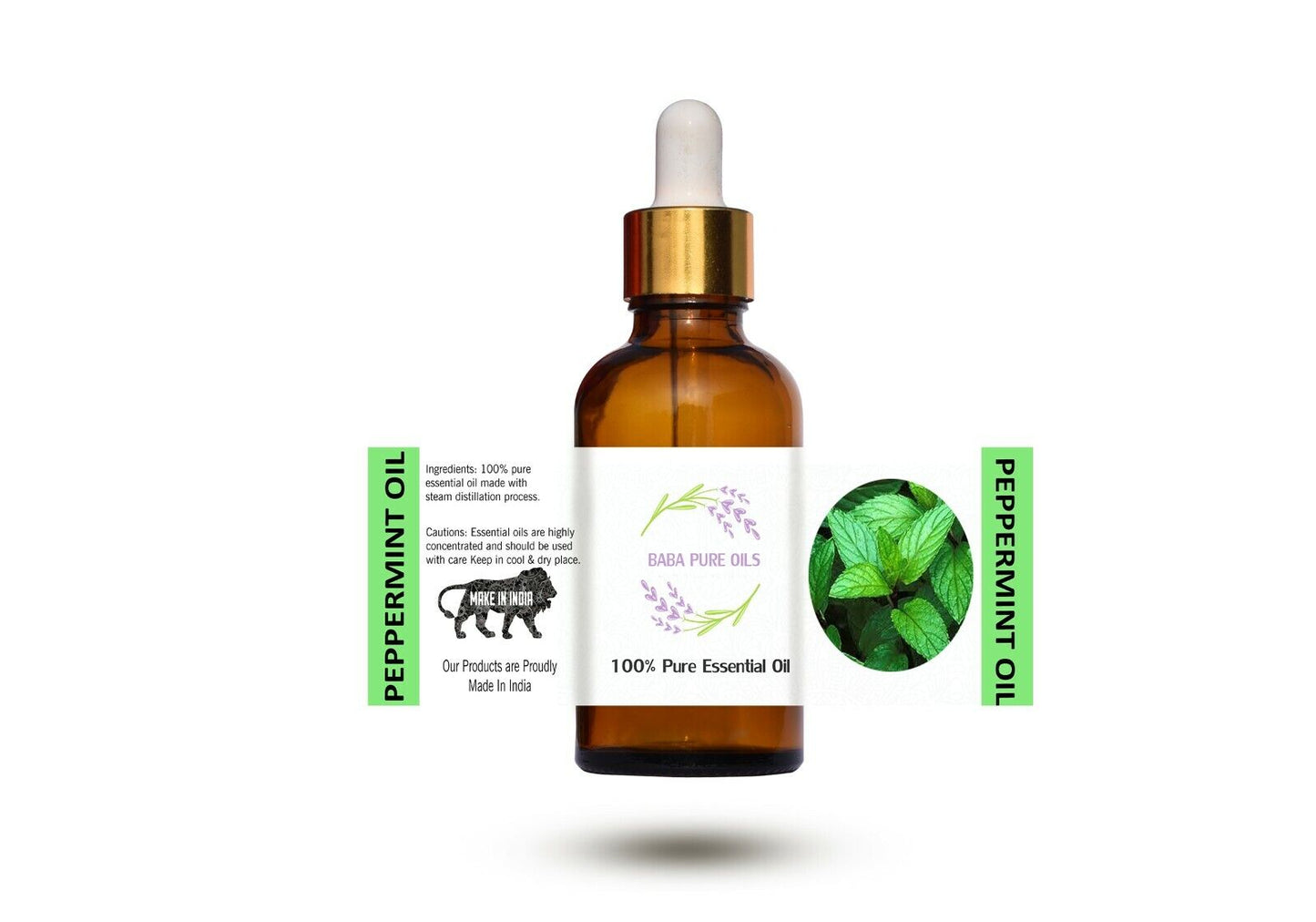 PEPPERMINT PURE NATURAL OIL PURE ORGANIC in DROPPER AMBER BOTTLE from INDIA