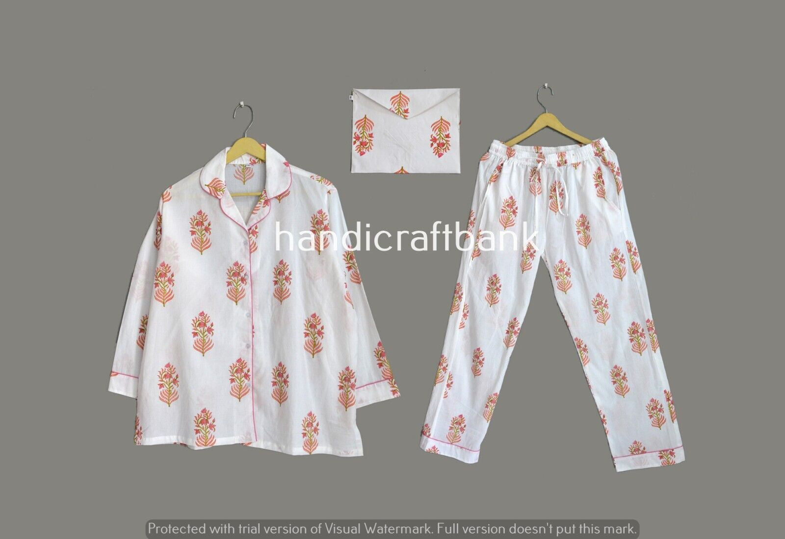 Natural Cotton Pyjama Set Individually Hand Made in India